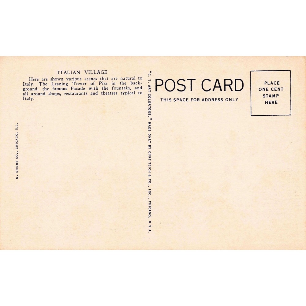 Italian Village Chicago Worlds Fair Vintage Postcard Travel Souvenir - Picture 2 of 2